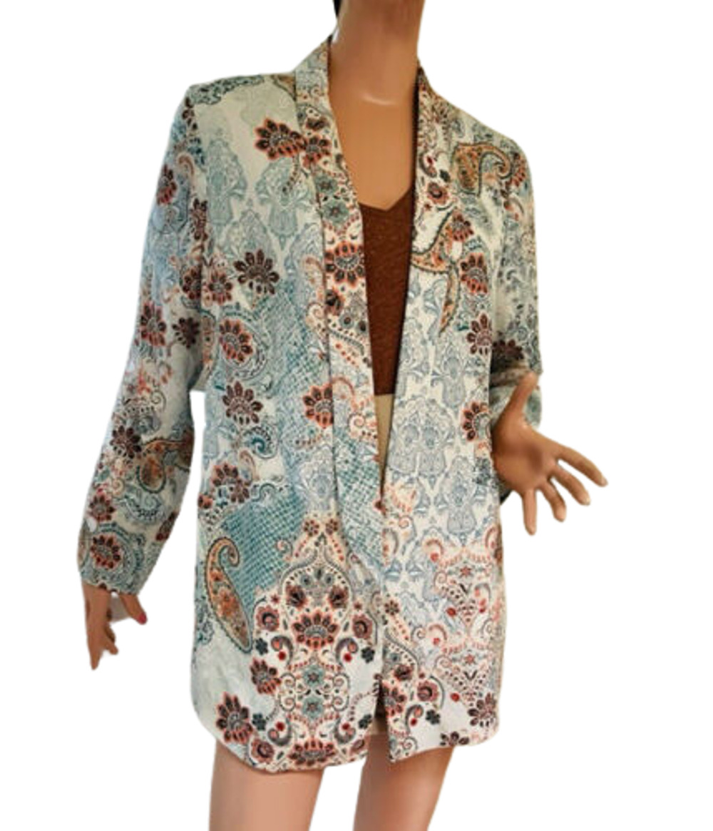 Chicos Jacket Size 2 Blazer Moroccan Elegance Twill Lined Open Front NEW